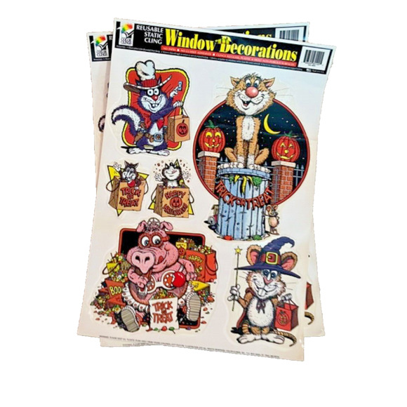 Halloween Animals Plastic Window Decoration Clings Vintage NOS - Picture 3 of 7